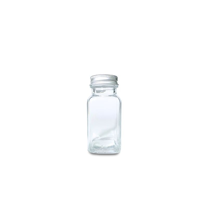 Botella de vidrio con tapa plateada 70 ml