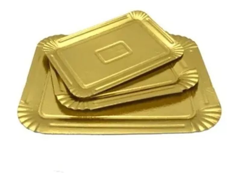 Bandeja rectangular dorada - paquete 10 unidades