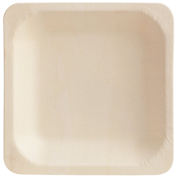 Plato cuadrado de madera compostable  4 1/2"