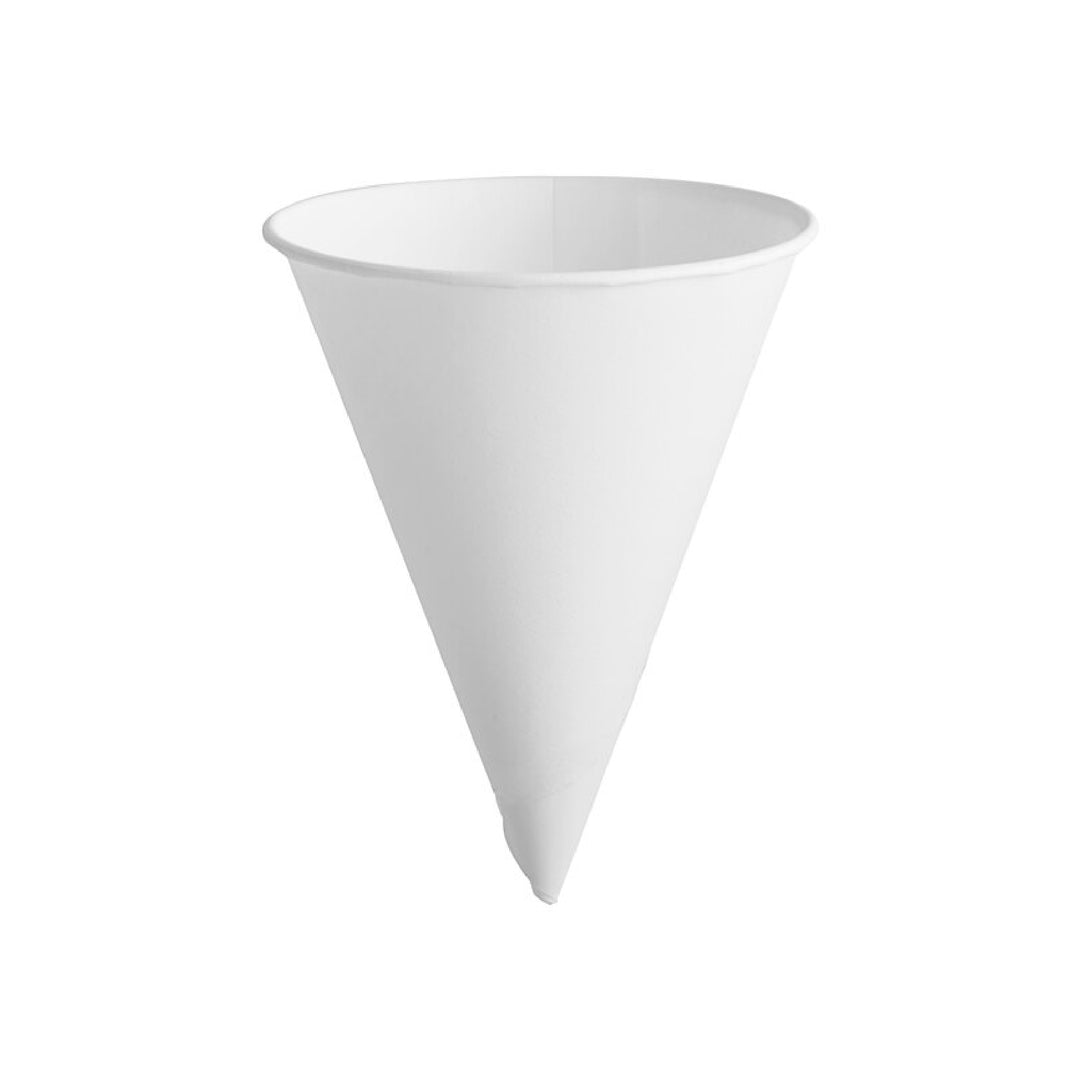 Vaso cónico de papel con borde enrollado blanco de 4oz