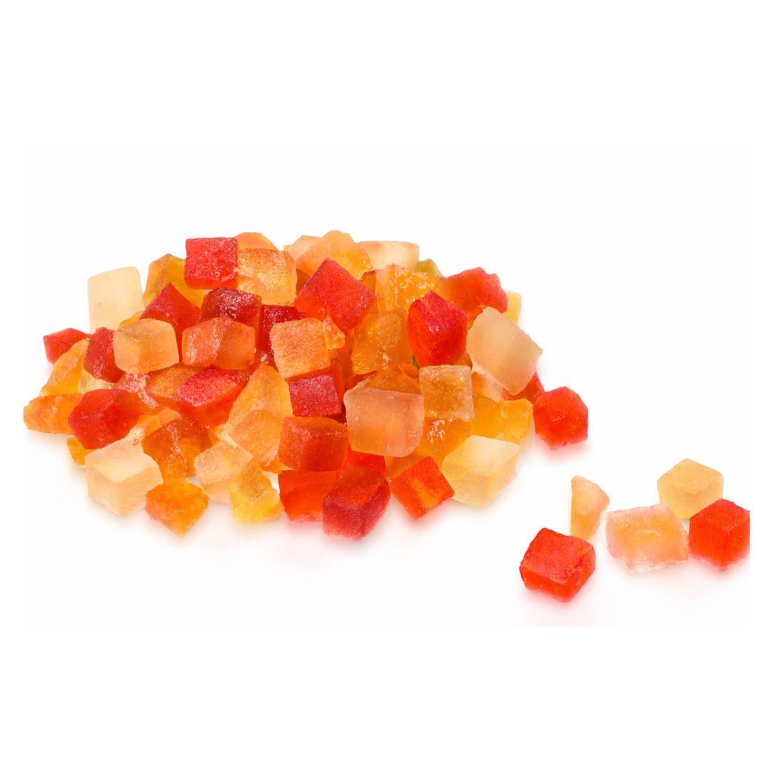 Fruta confitada caramelizada
