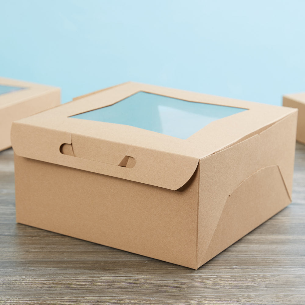 Caja kraft con ventana 10" x 10 x 5"