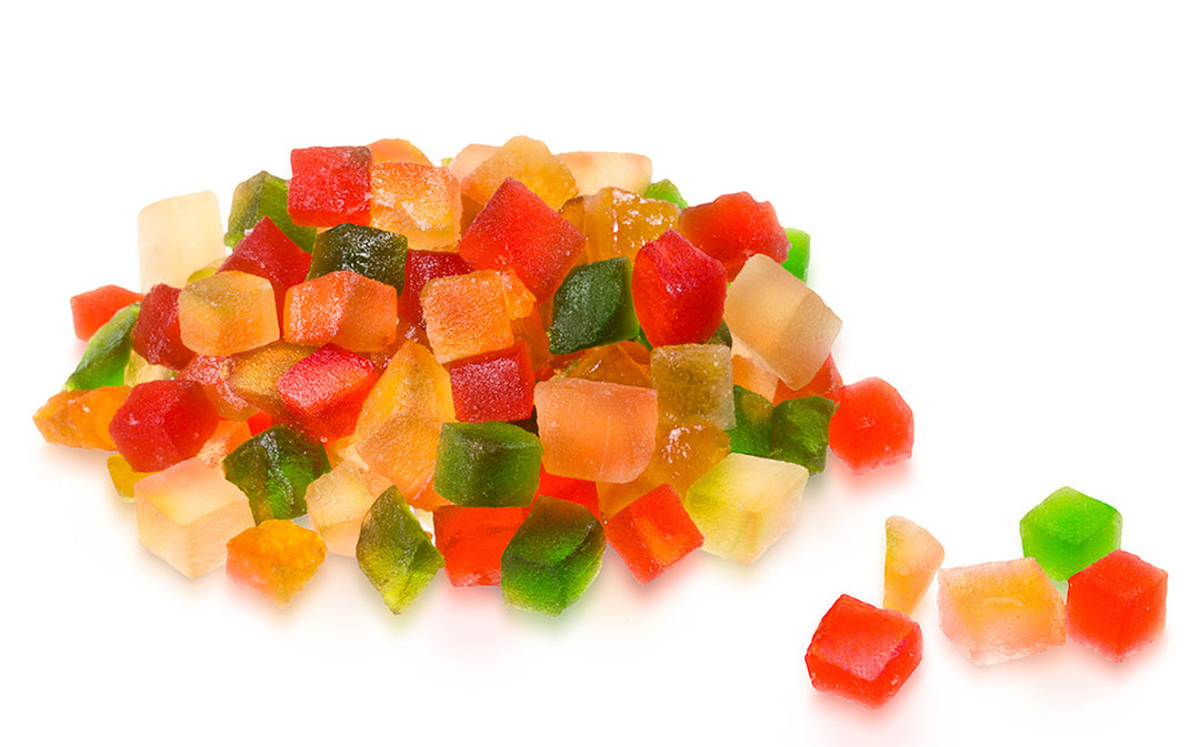 Fruta confitada caramelizada